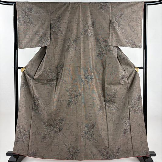 【美品】 紬織 身長163cm 袖長63cm S 雙層 大和 葉與果實 茶 純蠶絲 優品級