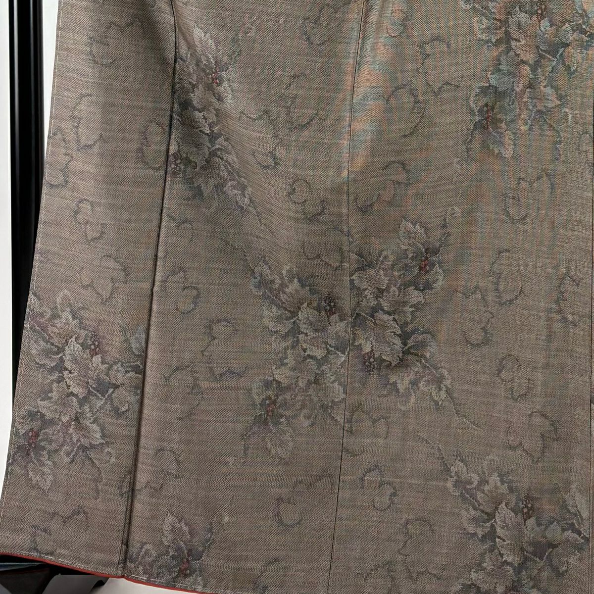 【美品】 紬織 身長163cm 袖長63cm S 雙層 大和 葉與果實 茶 純蠶絲 優品級