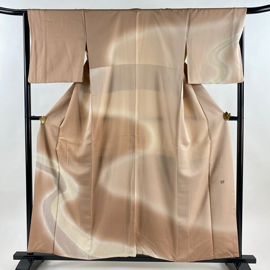 付下 身長157.5cm 袖長66.5cm M 雙層 落款有 流水刺繡 漸層 粉米色 純蠶絲 優品級
