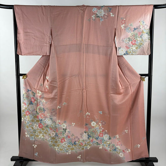 訪問服 身長159cm 袖長65cm M 雙層 菊花 梅花 金銀彩 漸層 粉色 純蠶絲 優品級
