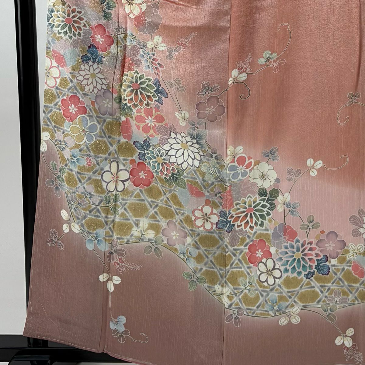 訪問服 身長159cm 袖長65cm M 雙層 菊花 梅花 金銀彩 漸層 粉色 純蠶絲 優品級