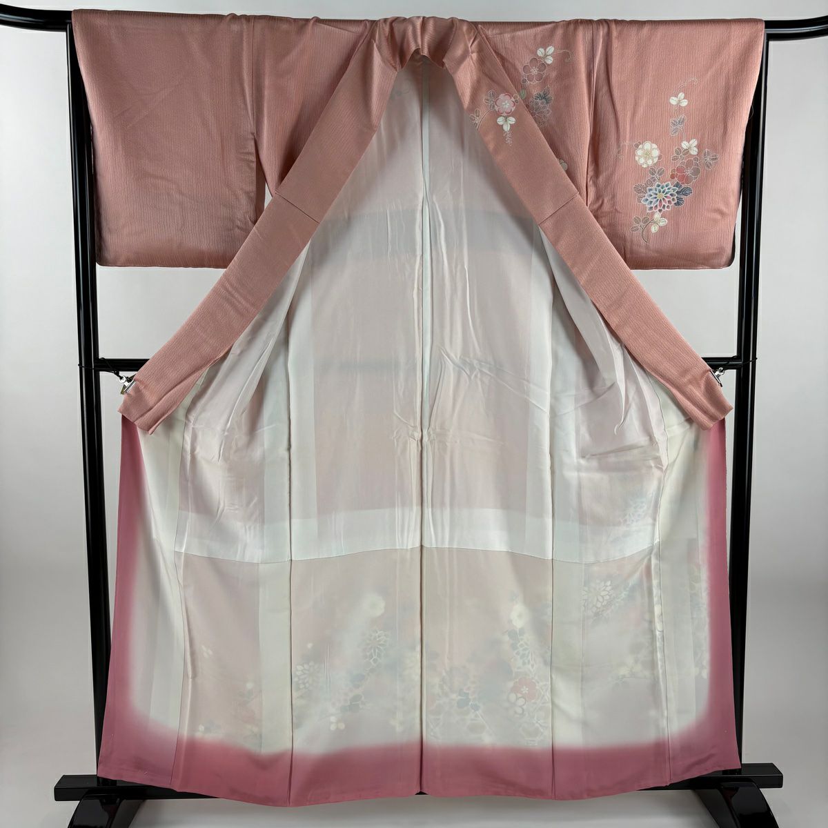 訪問服 身長159cm 袖長65cm M 雙層 菊花 梅花 金銀彩 漸層 粉色 純蠶絲 優品級