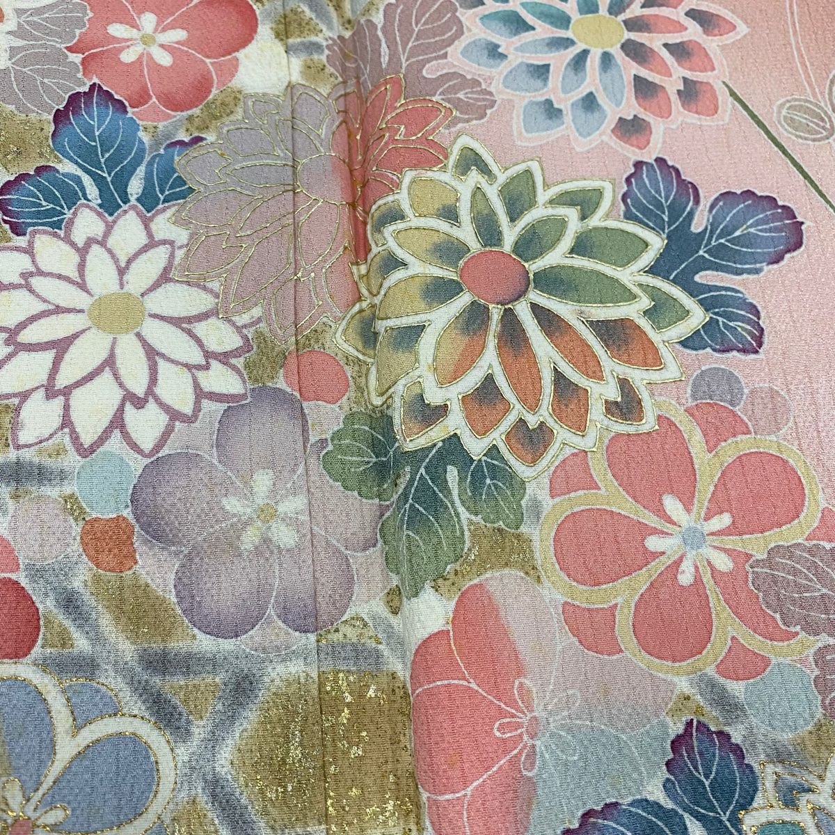 訪問服 身長159cm 袖長65cm M 雙層 菊花 梅花 金銀彩 漸層 粉色 純蠶絲 優品級