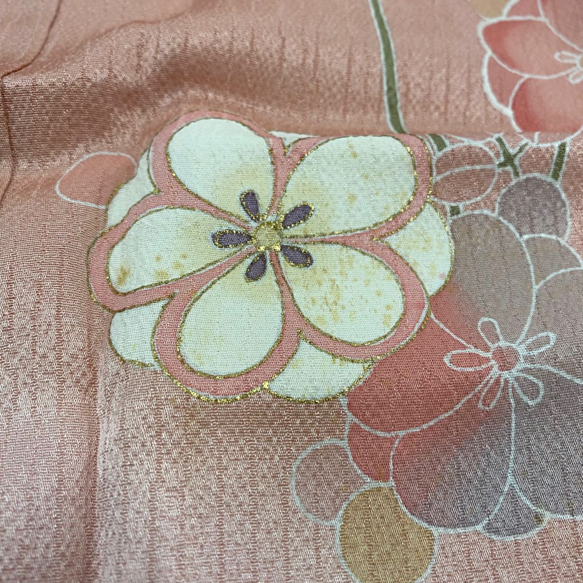 訪問服 身長159cm 袖長65cm M 雙層 菊花 梅花 金銀彩 漸層 粉色 純蠶絲 優品級