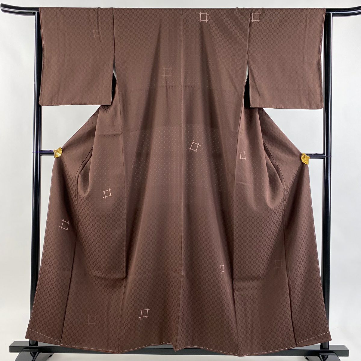【美品】 小紋 身長157cm 袖長65cm M 雙層 幾何學圖案 焦茶 純蠶絲 秀品級
