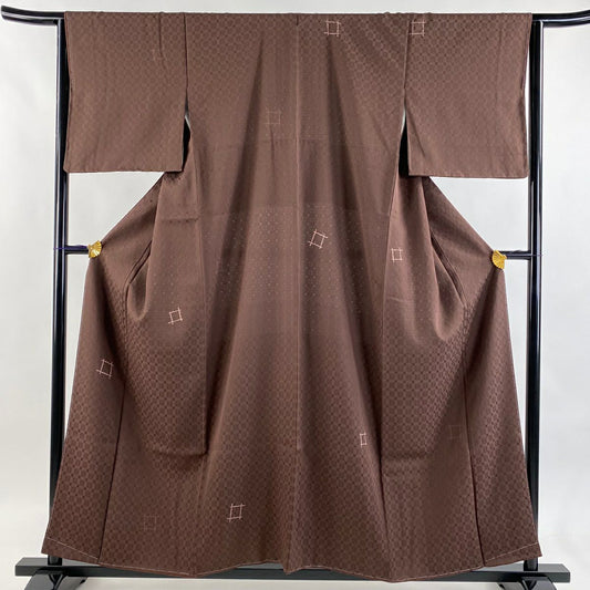 【美品】 小紋 身長157cm 袖長65cm M 雙層 幾何學圖案 焦茶 純蠶絲 秀品級