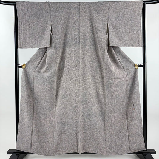 小紋 身長158.5cm 袖長64cm M 雙層 萬葉染 落款あり 小花 楓 灰 純蠶絲 秀品級