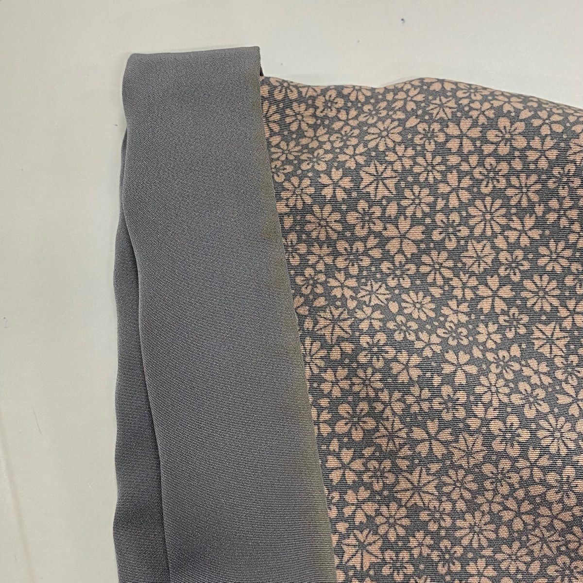 小紋 身長158.5cm 袖長64cm M 雙層 萬葉染 落款あり 小花 楓 灰 純蠶絲 秀品級