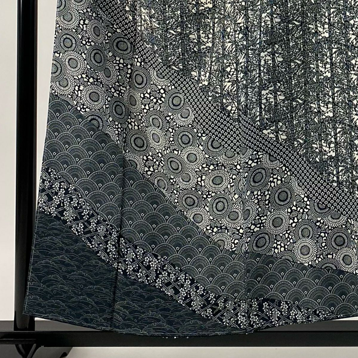 【美品】 付下 身長155cm 袖長65cm M 雙層 落款あり 菊花圖案 青海波 深綠 純蠶絲 秀品級