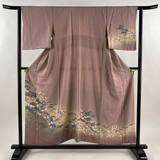 訪問服 身長158cm 袖長61cm S 雙層 松樹竹子梅花 漸層 淺紫 純蠶絲 優品級
