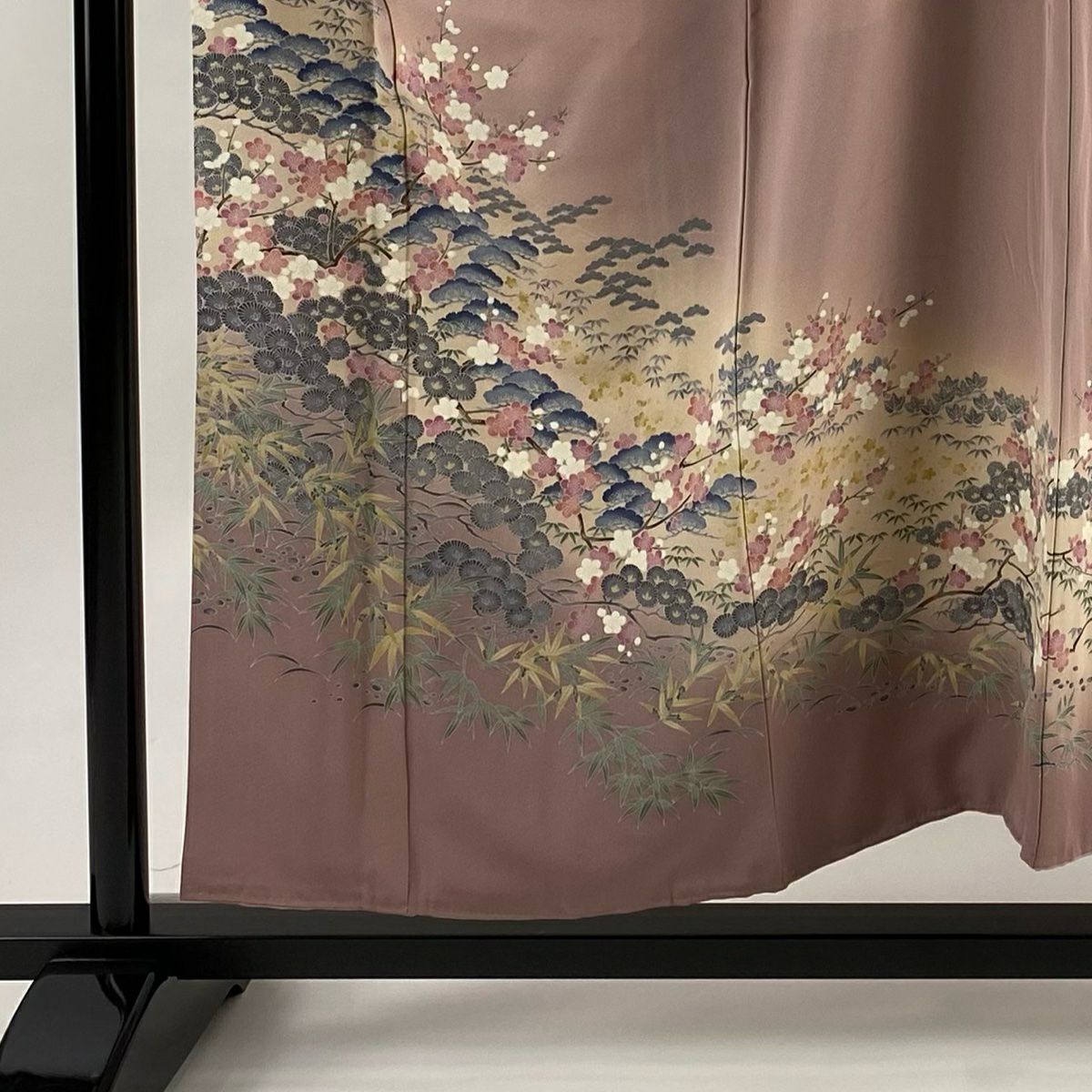 訪問服 身長158cm 袖長61cm S 雙層 松樹竹子梅花 漸層 淺紫 純蠶絲 優品級