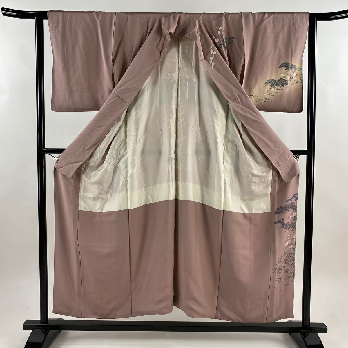 訪問服 身長158cm 袖長61cm S 雙層 松樹竹子梅花 漸層 淺紫 純蠶絲 優品級