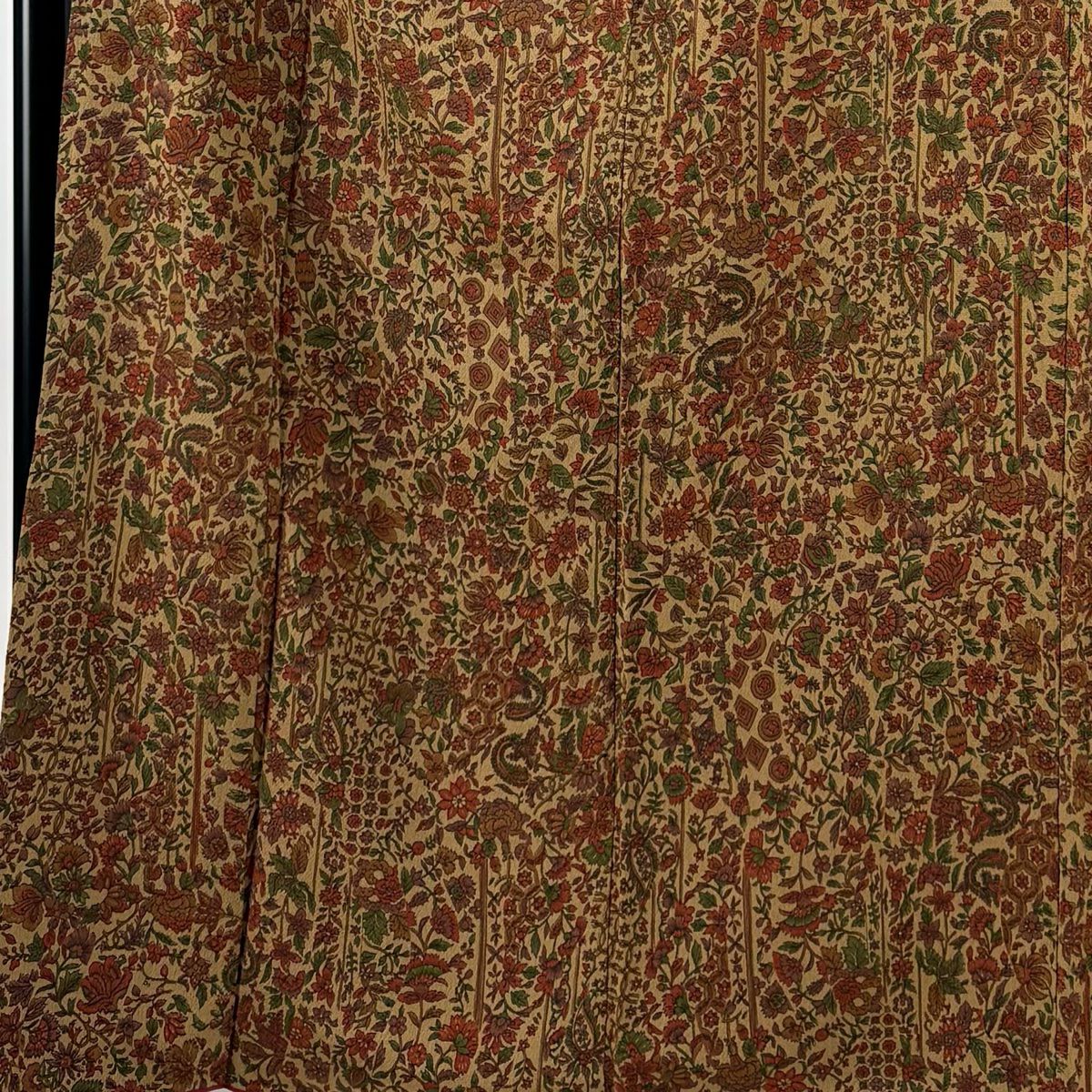 【美品】 小紋 身長165cm 袖長64cm M 雙層 草花紋 茶 純蠶絲 優品級
