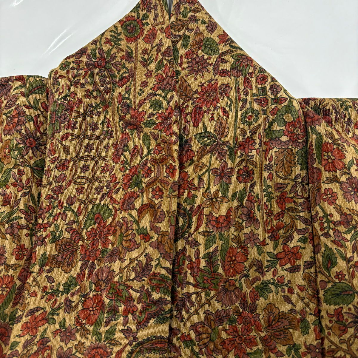 【美品】 小紋 身長165cm 袖長64cm M 雙層 草花紋 茶 純蠶絲 優品級
