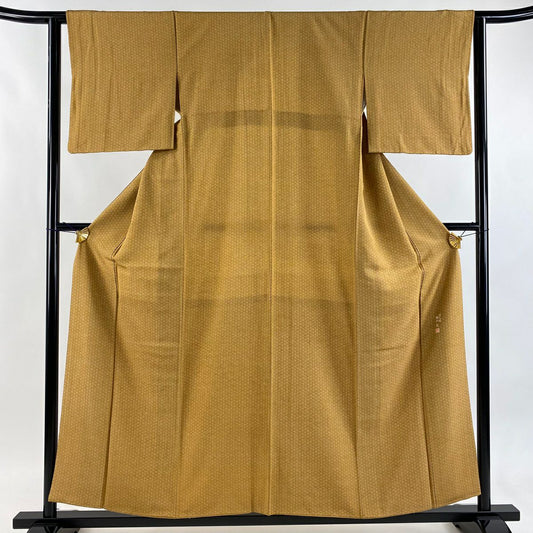 【美品】 江戶小紋 身長155cm 袖長62cm S 雙層 樋口實 落款あり 花 山吹色 純蠶絲 秀品級
