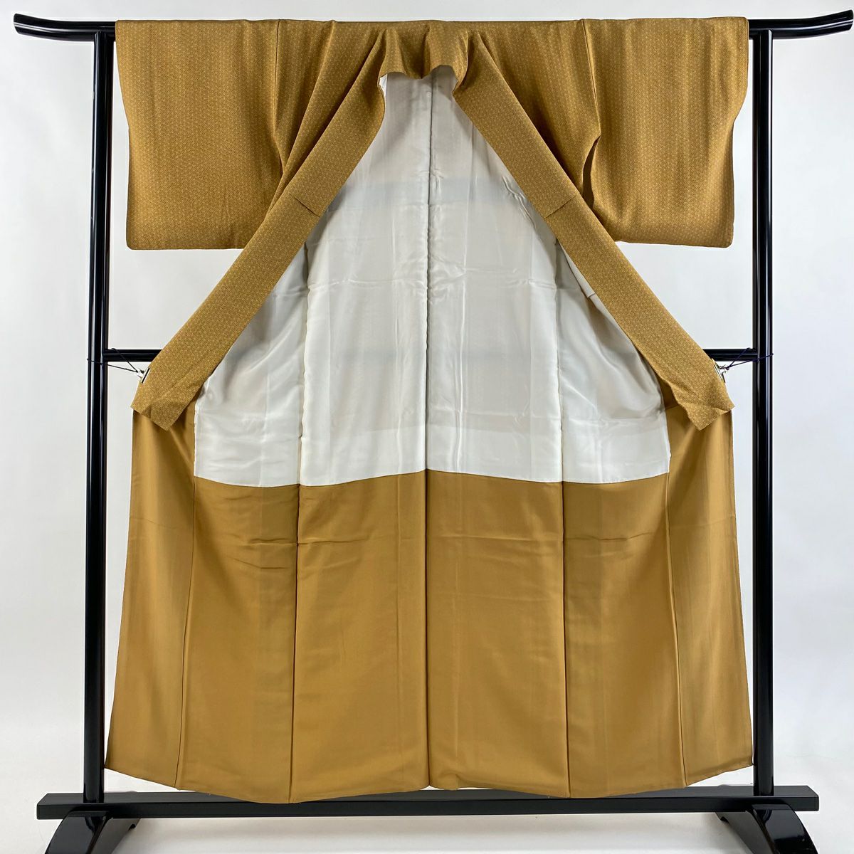 【美品】 江戶小紋 身長155cm 袖長62cm S 雙層 樋口實 落款あり 花 山吹色 純蠶絲 秀品級