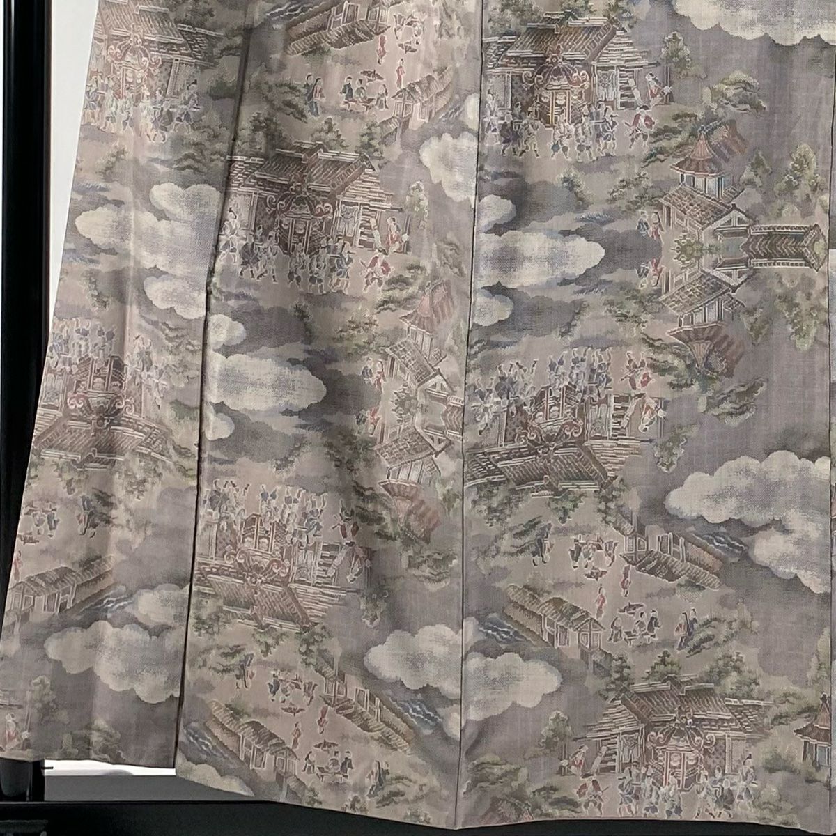 紬織 身長159cm 袖長64cm M 雙層 神輿 雲文 灰紫 純蠶絲 秀品級