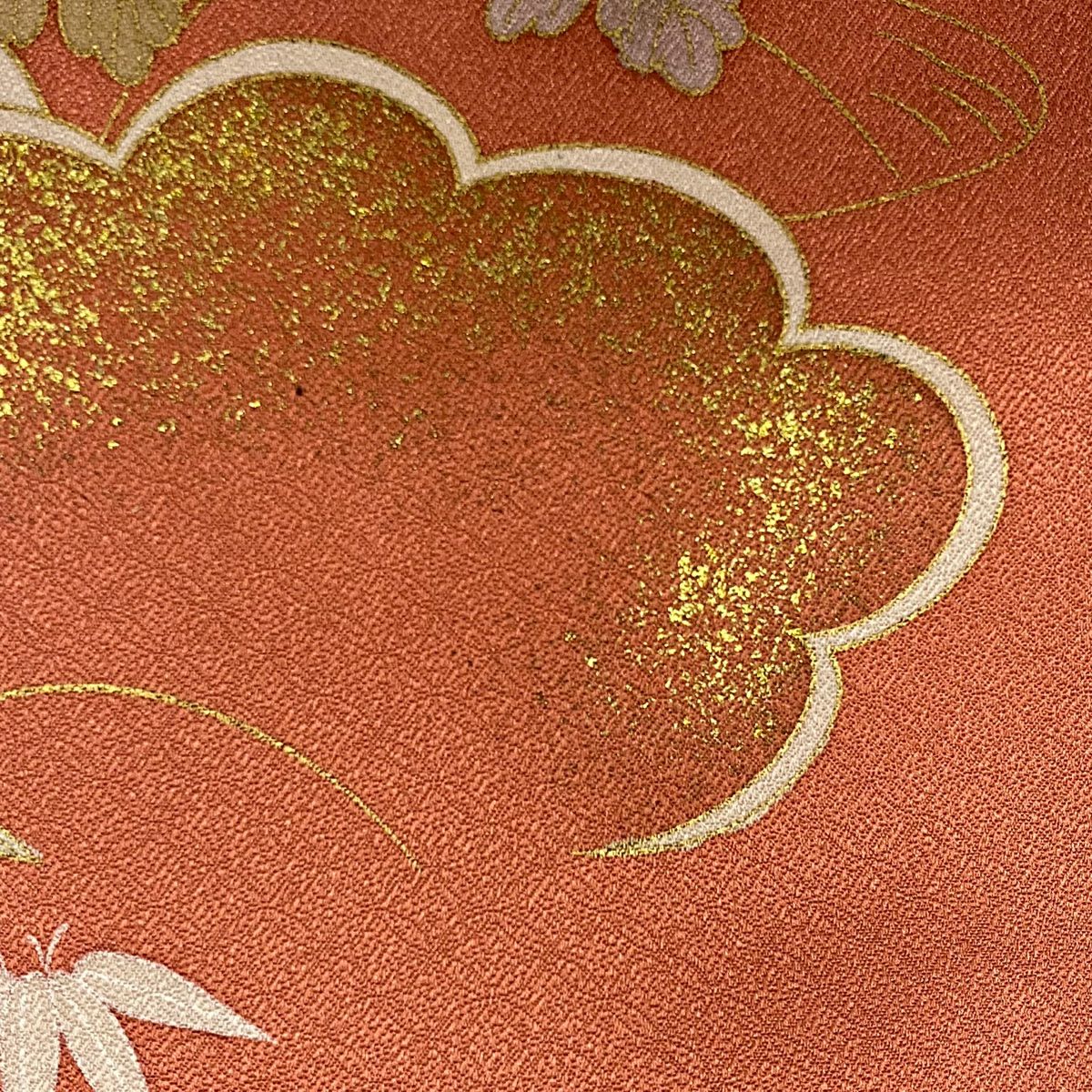 訪問服 身長166.5cm 袖長66.5cm M 雙層 松樹竹子梅花 橋 金絲 金銀彩 鮭粉色 純蠶絲 秀品級