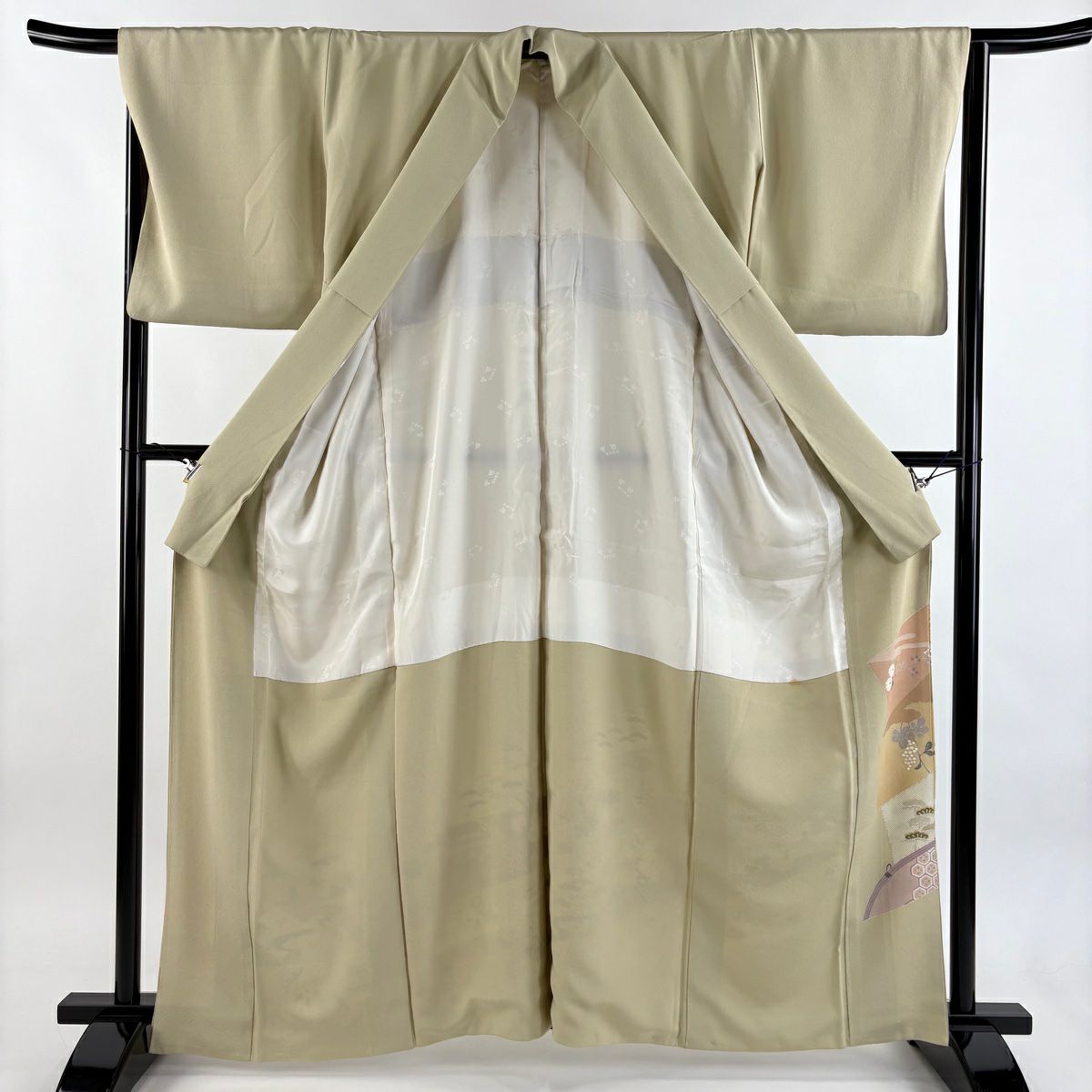 留袖禮服禮服 身長162.5cm 袖長66cm M 雙層 御所車 松樹竹子梅花 金絲 金銀彩 米色 純蠶絲 優品級 一個紋