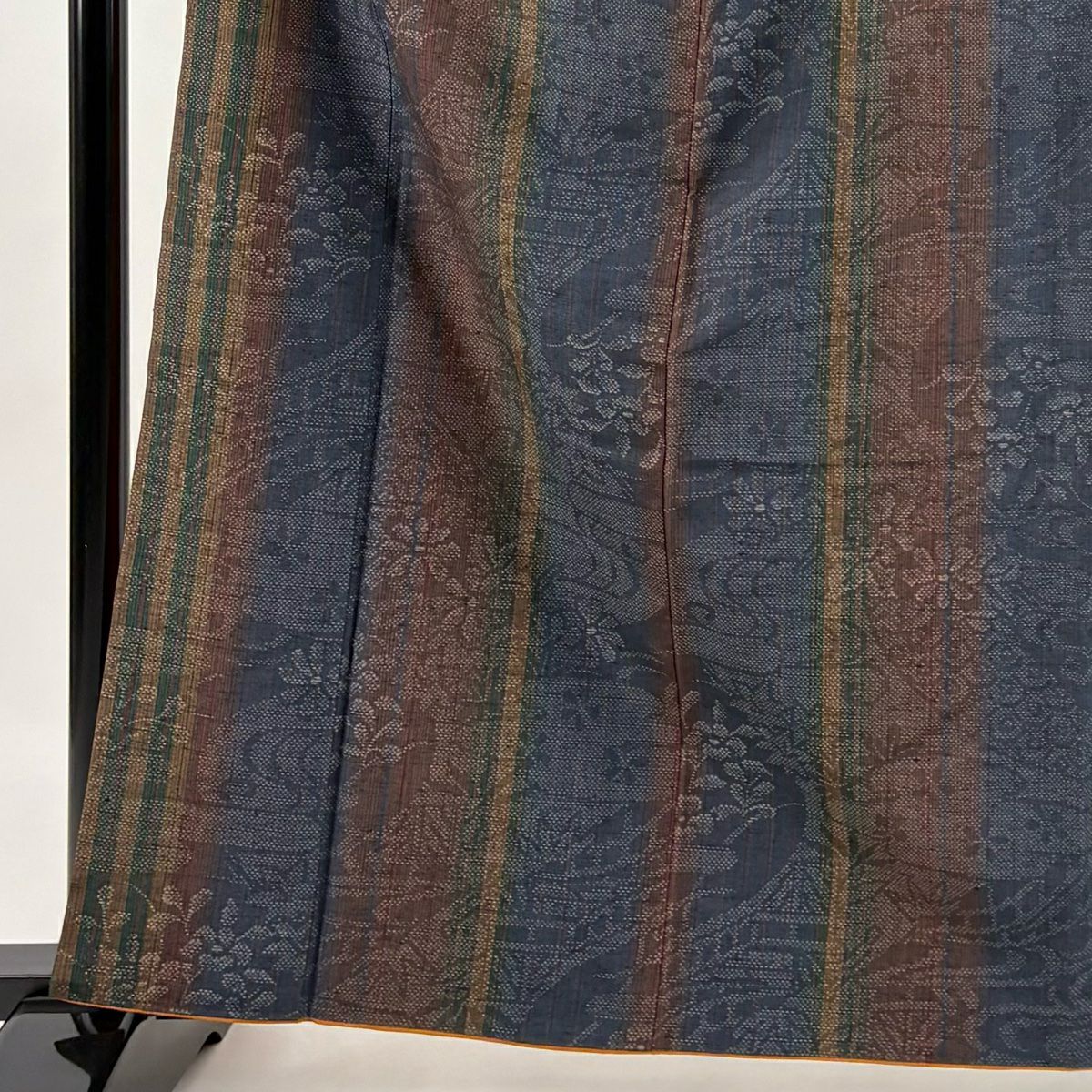 【美品】 紬織 身長164cm 袖長64cm M 雙層 草花紋紋 流水 青紫 純蠶絲 秀品級