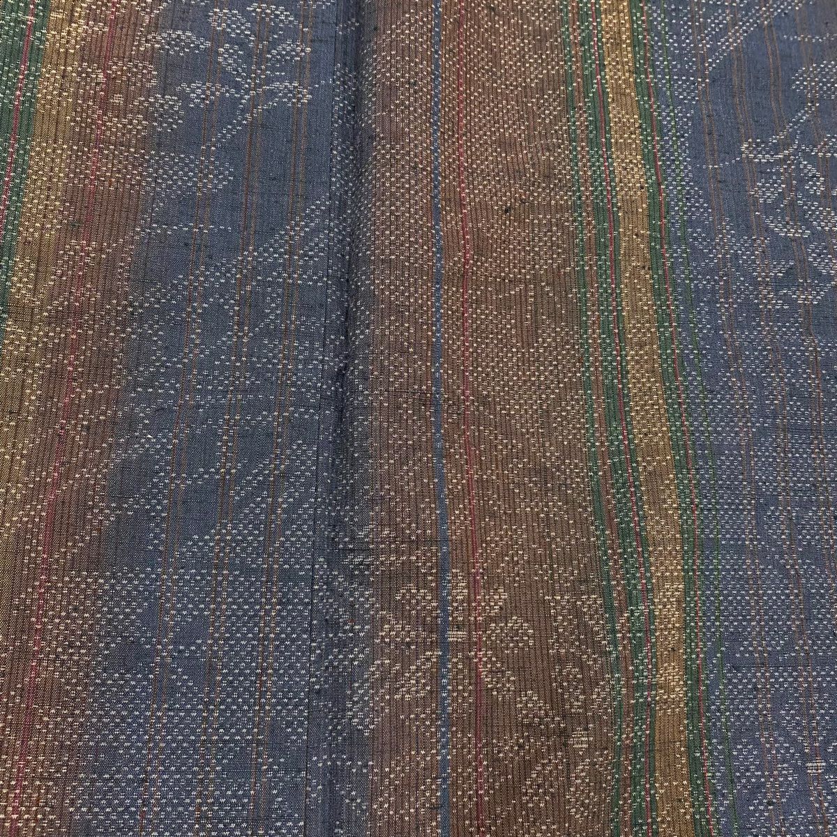 【美品】 紬織 身長164cm 袖長64cm M 雙層 草花紋紋 流水 青紫 純蠶絲 秀品級