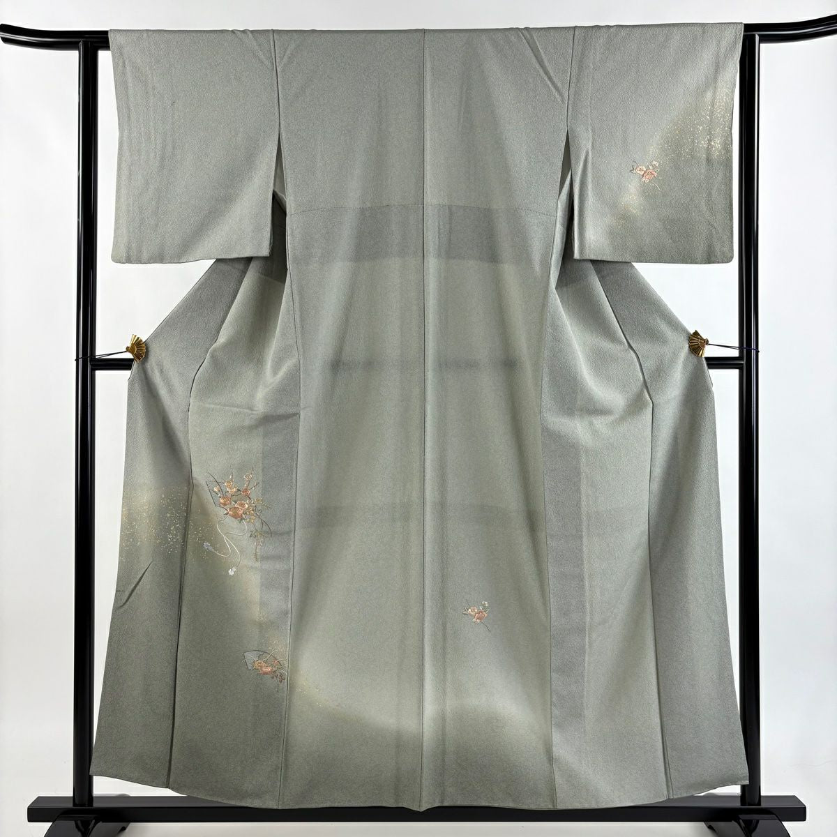 付下 身長156cm 袖長62cm S 雙層 錢絵 梅花 金彩裝飾 刺繡 灰綠 純蠶絲 秀品級
