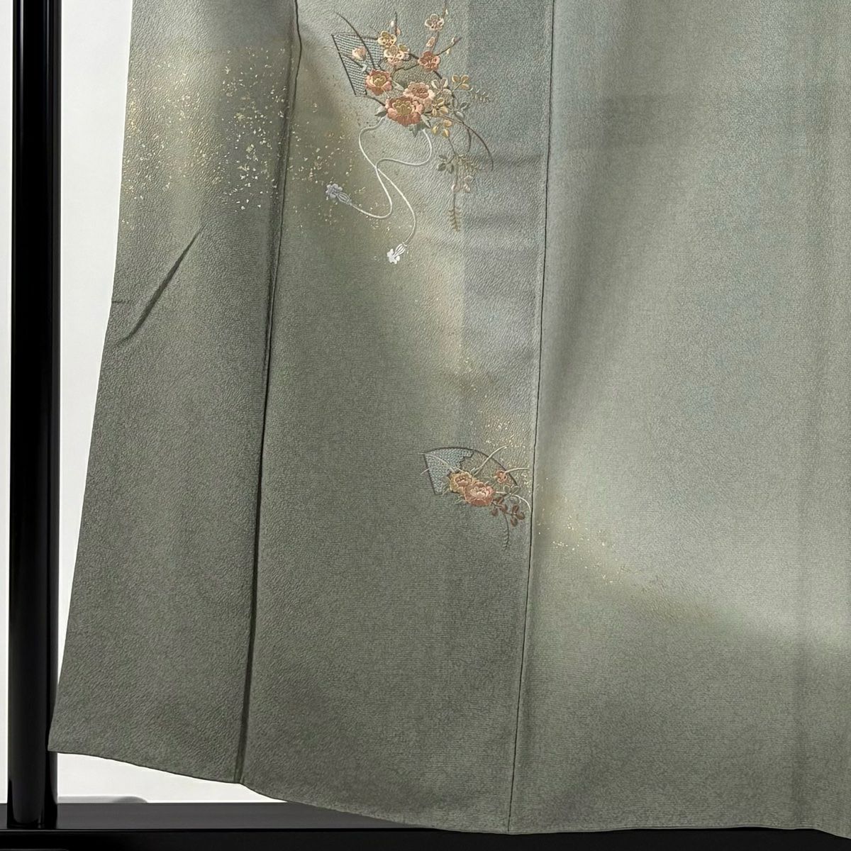 付下 身長156cm 袖長62cm S 雙層 錢絵 梅花 金彩裝飾 刺繡 灰綠 純蠶絲 秀品級
