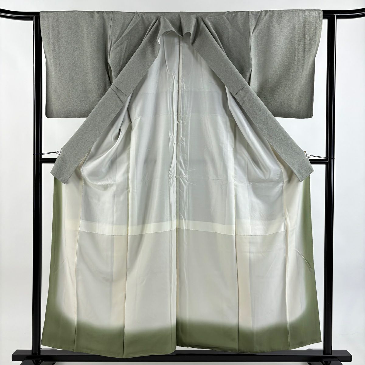 付下 身長156cm 袖長62cm S 雙層 錢絵 梅花 金彩裝飾 刺繡 灰綠 純蠶絲 秀品級