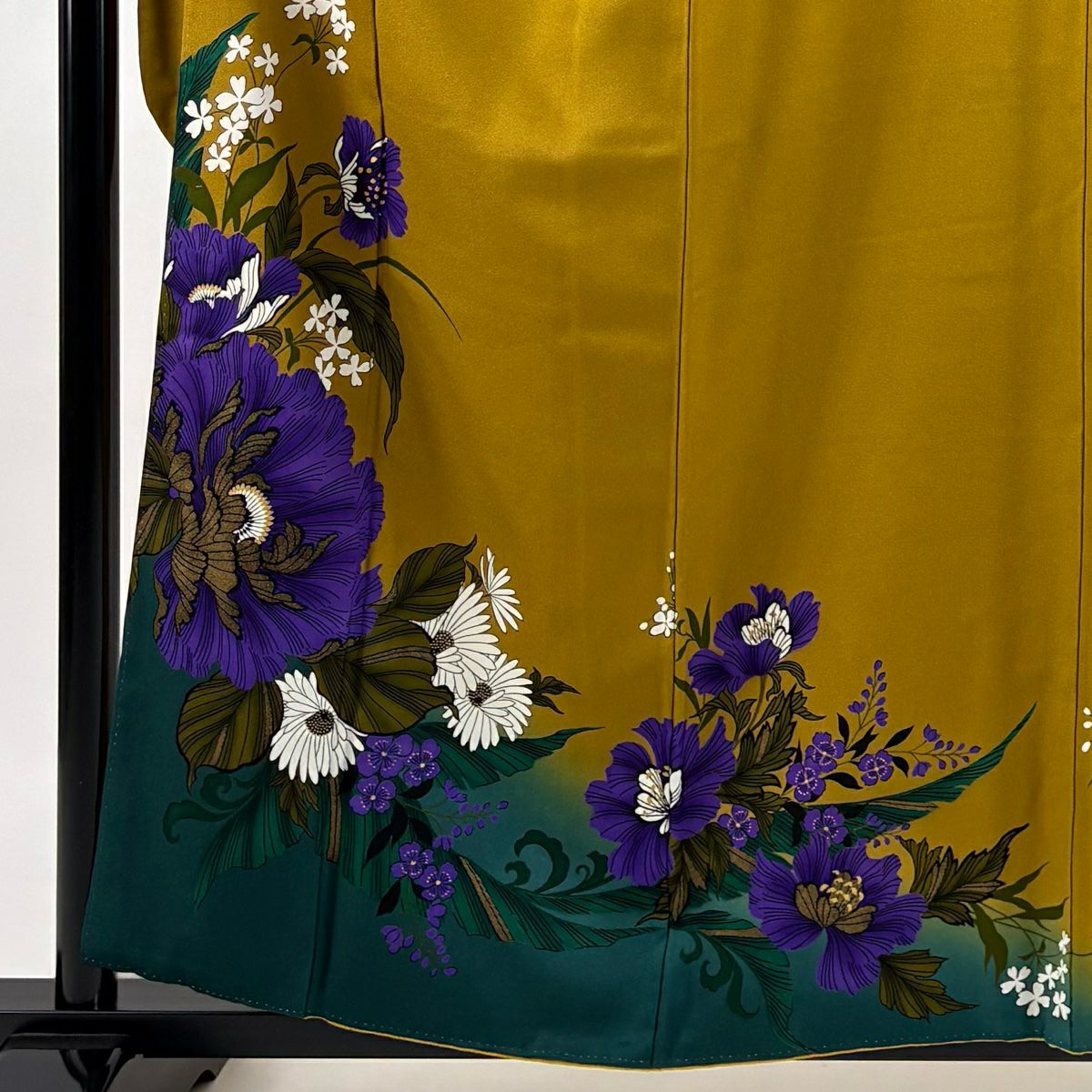 振袖禮服 身長158cm 袖長63.5cm S 雙層 草花紋紋 金彩裝飾 黃土 純蠶絲 秀品級