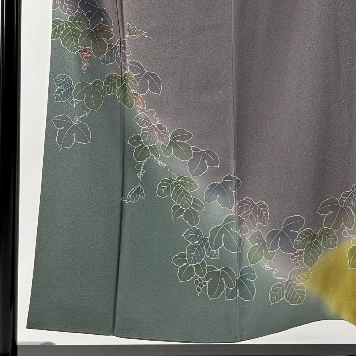 訪問服 身長153.5cm 袖長63.5cm S 雙層 落款 葡萄 唐草紋 染分 ぼかし 紫 純蠶絲 秀品級