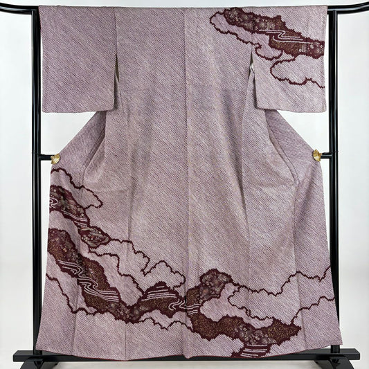 訪問服 身長157.5cm 袖長63cm S 雙層 大和 花 雲紋 刺繡 絞染 深紅 純蠶絲 優品級