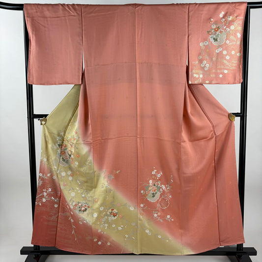 【美品】訪問服 身長158cm 袖長66cm M 雙層 雪輪 花蝶 金銀彩 染分 裸色 純蠶絲 秀品級