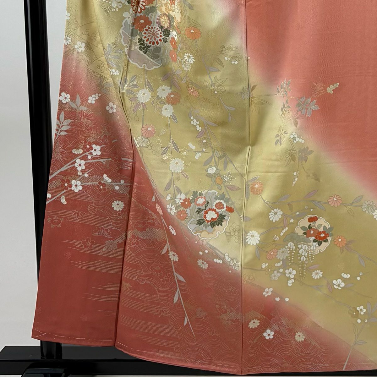 【美品】訪問服 身長158cm 袖長66cm M 雙層 雪輪 花蝶 金銀彩 染分 裸色 純蠶絲 秀品級