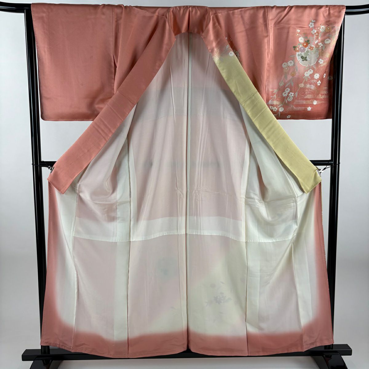 【美品】訪問服 身長158cm 袖長66cm M 雙層 雪輪 花蝶 金銀彩 染分 裸色 純蠶絲 秀品級