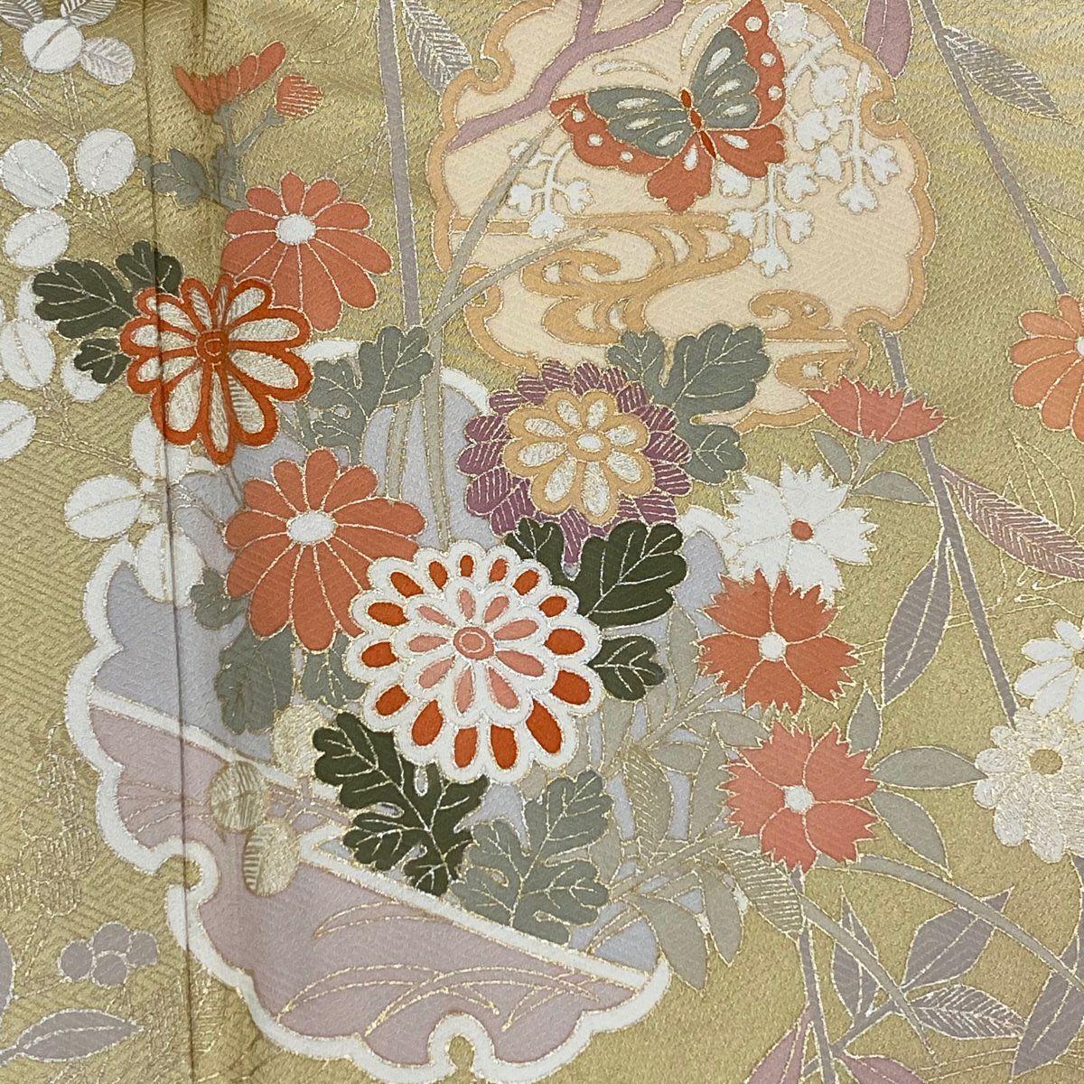 【美品】訪問服 身長158cm 袖長66cm M 雙層 雪輪 花蝶 金銀彩 染分 裸色 純蠶絲 秀品級