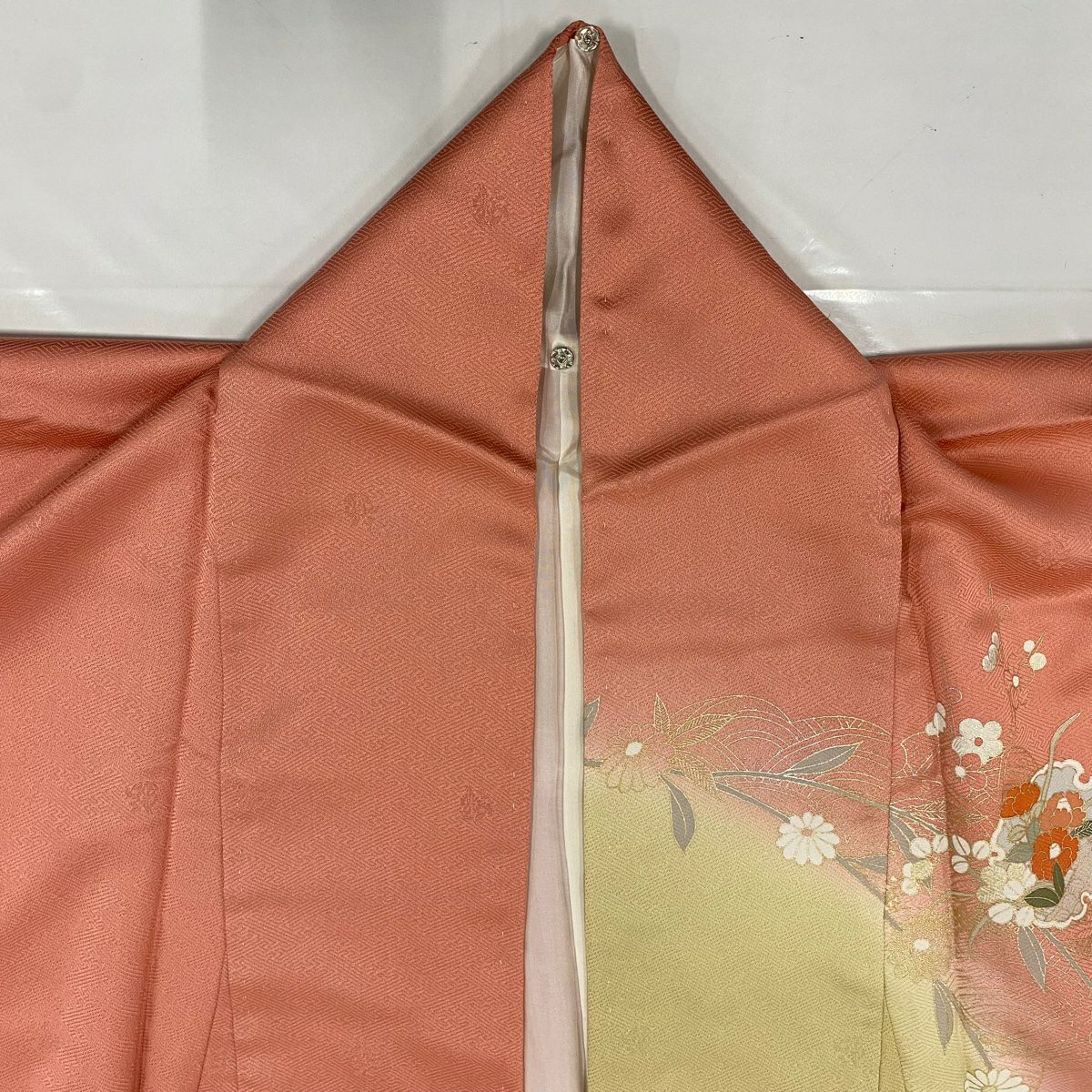 【美品】訪問服 身長158cm 袖長66cm M 雙層 雪輪 花蝶 金銀彩 染分 裸色 純蠶絲 秀品級