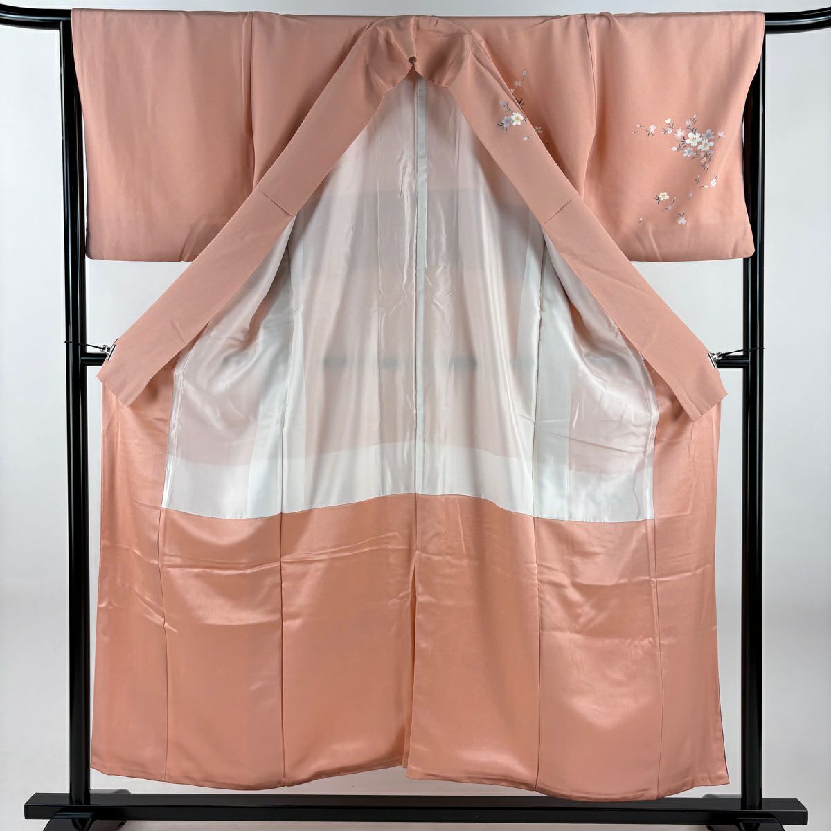 【美品】 付下 身長154.5cm 袖長66cm M 雙層 扇子子 御所車 金銀彩 漸層 粉色 純蠶絲 優品級