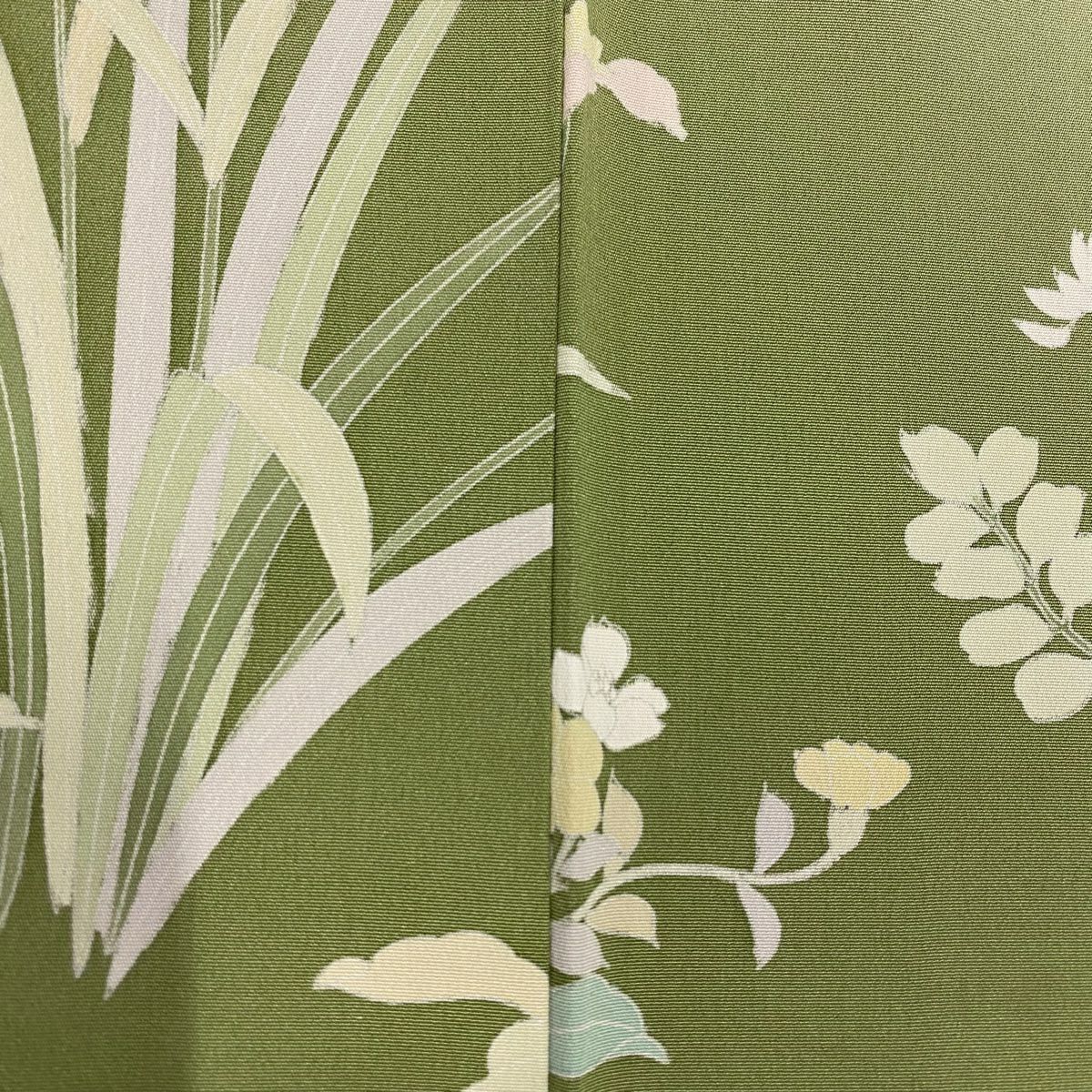 【美品】訪問服 身長156cm 袖長62cm S 雙層 草花紋紋 漸層 灰綠 純蠶絲 秀品級