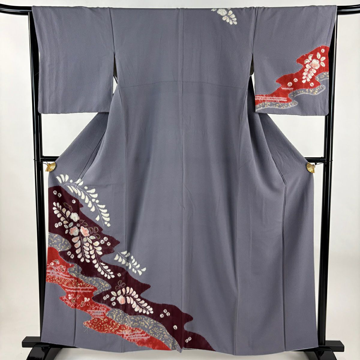 訪問服 身長158.5cm 袖長65cm M 雙層 辻花染 金彩裝飾 絞染 灰紫 純蠶絲 秀品級