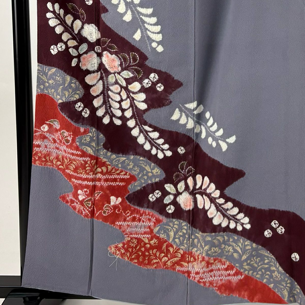 訪問服 身長158.5cm 袖長65cm M 雙層 辻花染 金彩裝飾 絞染 灰紫 純蠶絲 秀品級