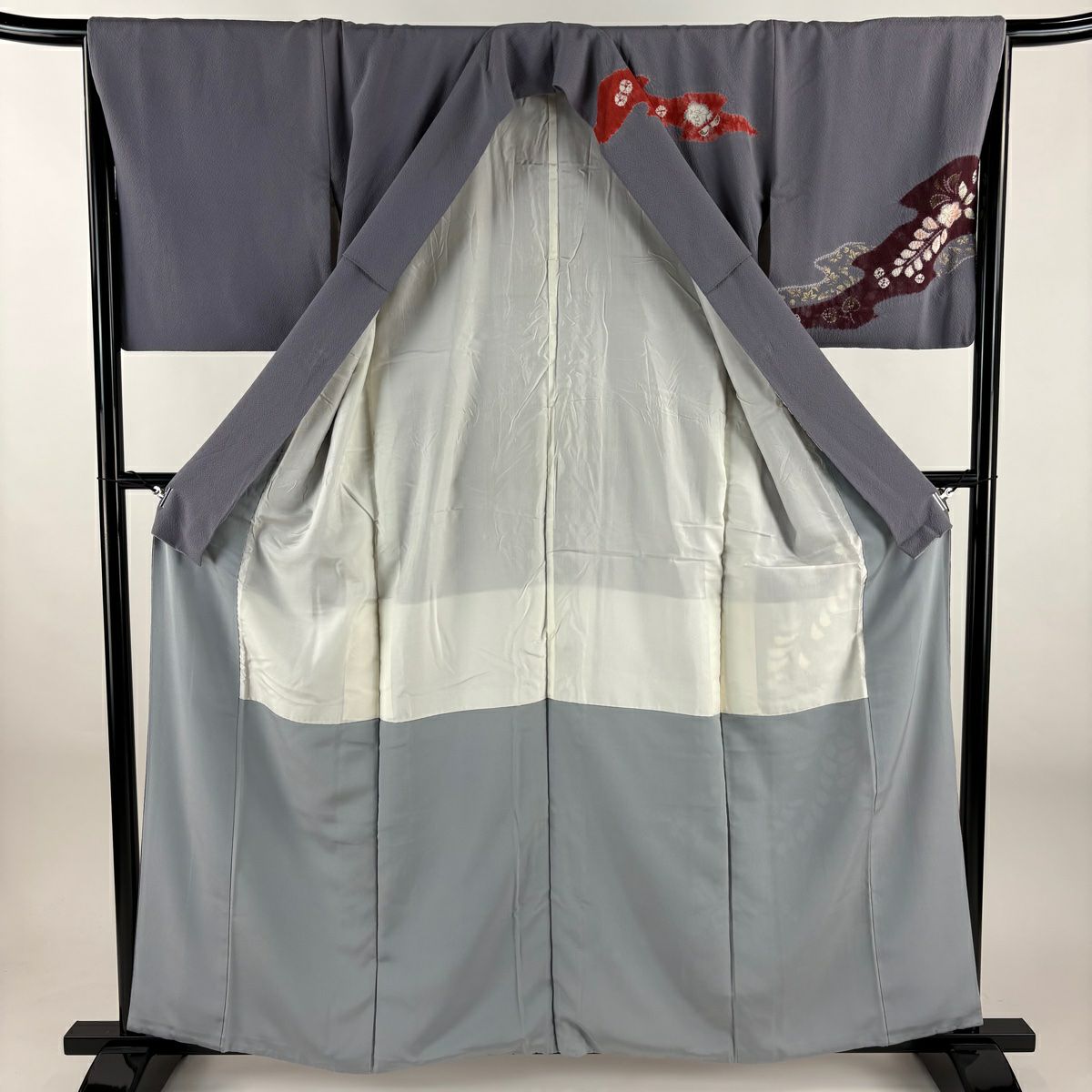訪問服 身長158.5cm 袖長65cm M 雙層 辻花染 金彩裝飾 絞染 灰紫 純蠶絲 秀品級