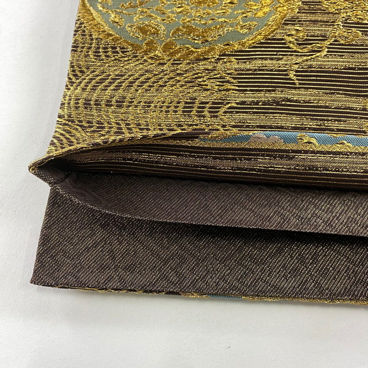【美品】 袋帶 秀品級 花喰鳥 花唐草紋 金糸 焦茶 六通 純蠶絲