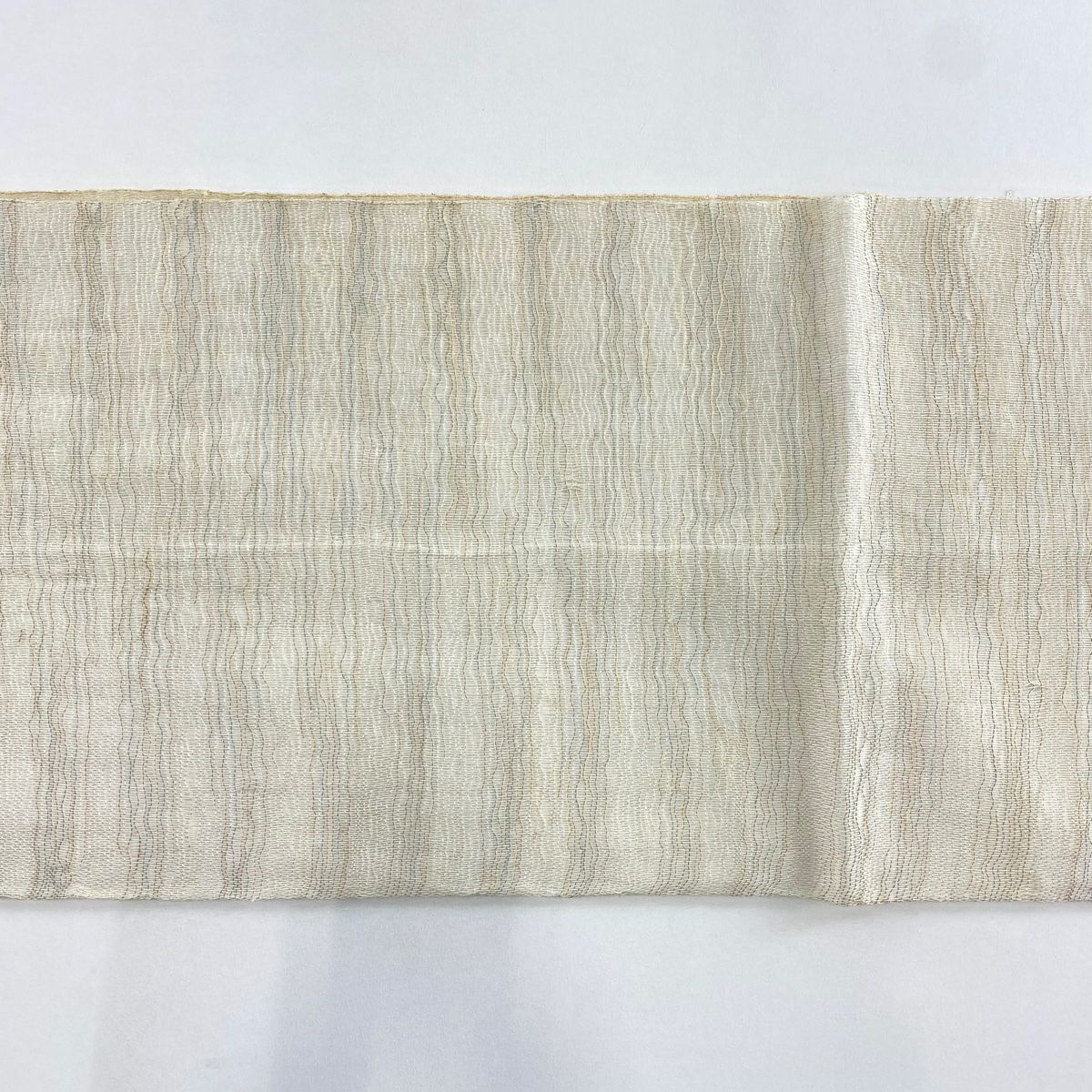 袋帶 秀品級 夏帶 關西仕立 草花紋紋 流水 金銀彩 奶油色 大鼓圖案 純蠶絲