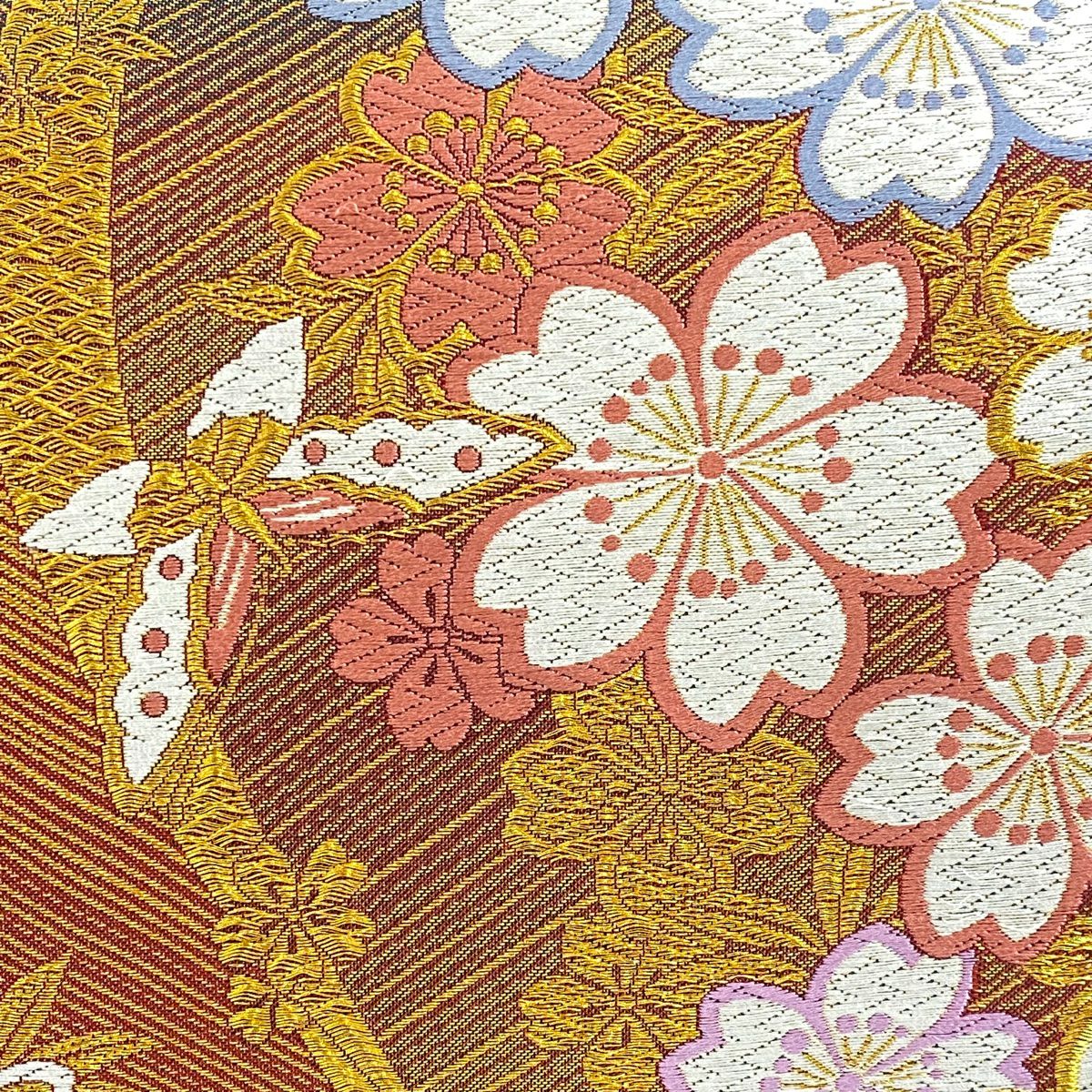 袋帶 秀品級 櫻花 蝴蝶 金絲 唐織 金色 六通 純蠶絲