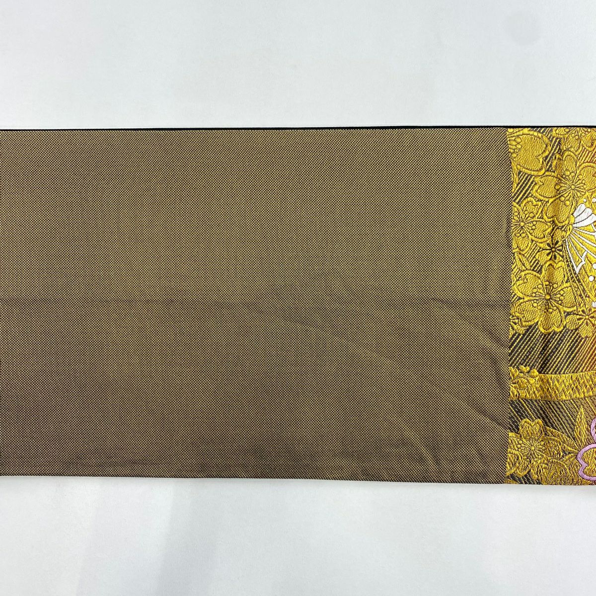 袋帶 秀品級 櫻花 蝴蝶 金絲 唐織 金色 六通 純蠶絲