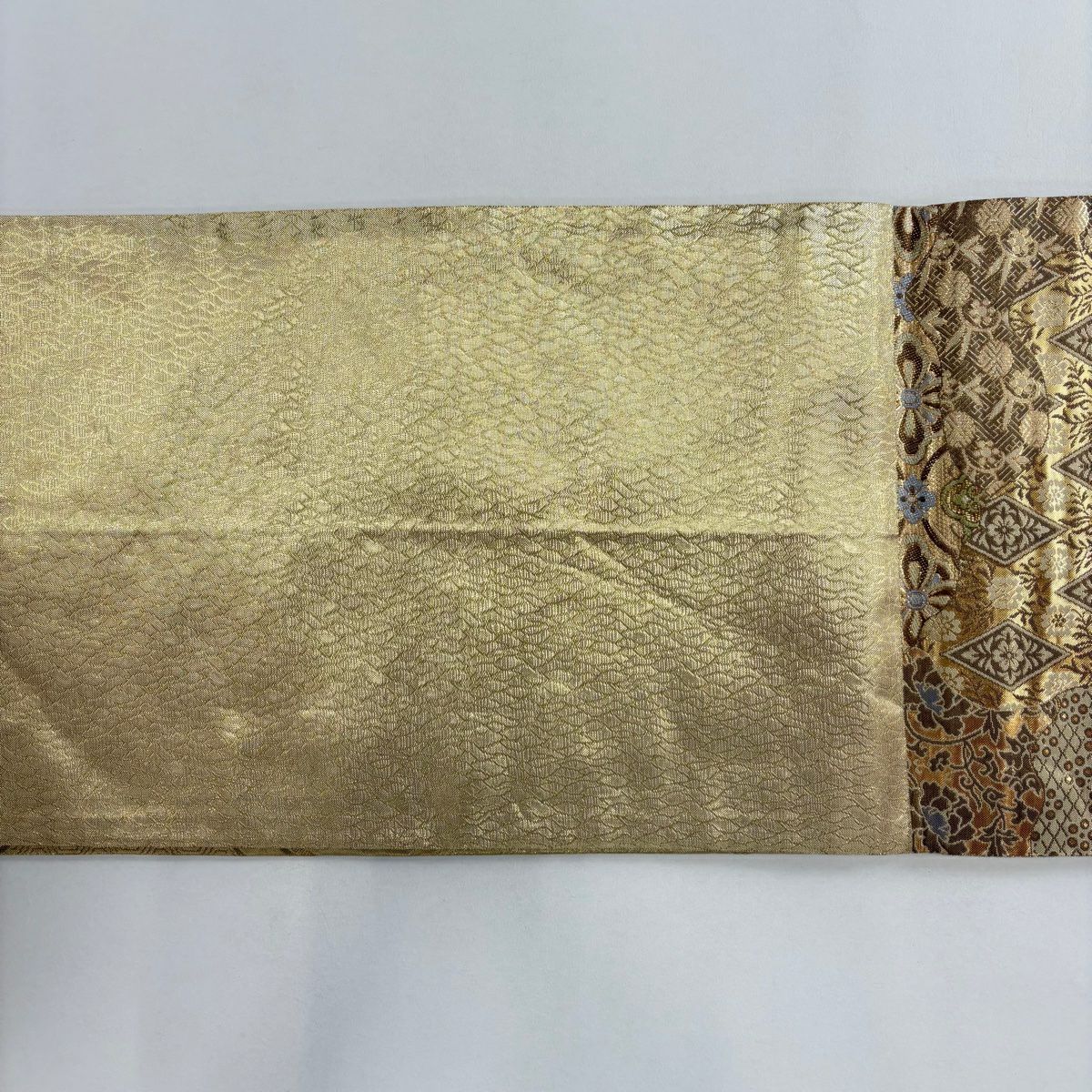 袋帶 秀品級 荒磯 蜀江華紋 金金箔 金色 六通 純蠶絲