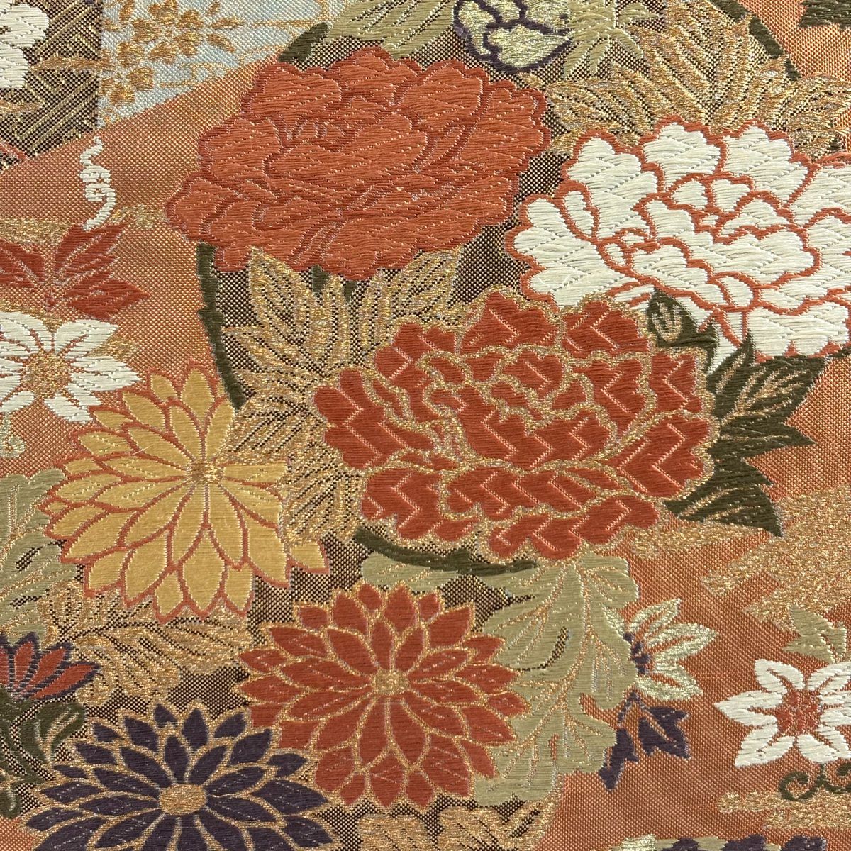 【美品】 袋帶 秀品級 關西仕立 花丸紋 蝴蝶 金絲 金金箔 金色 六通 純蠶絲