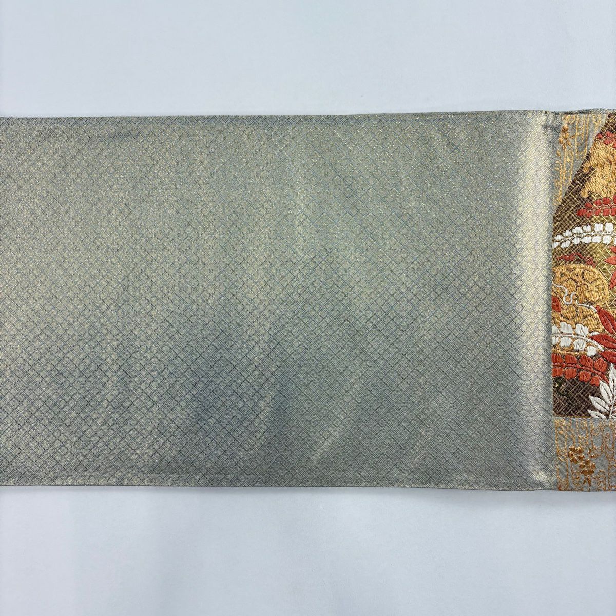 【美品】 袋帶 秀品級 關西仕立 花丸紋 蝴蝶 金絲 金金箔 金色 六通 純蠶絲