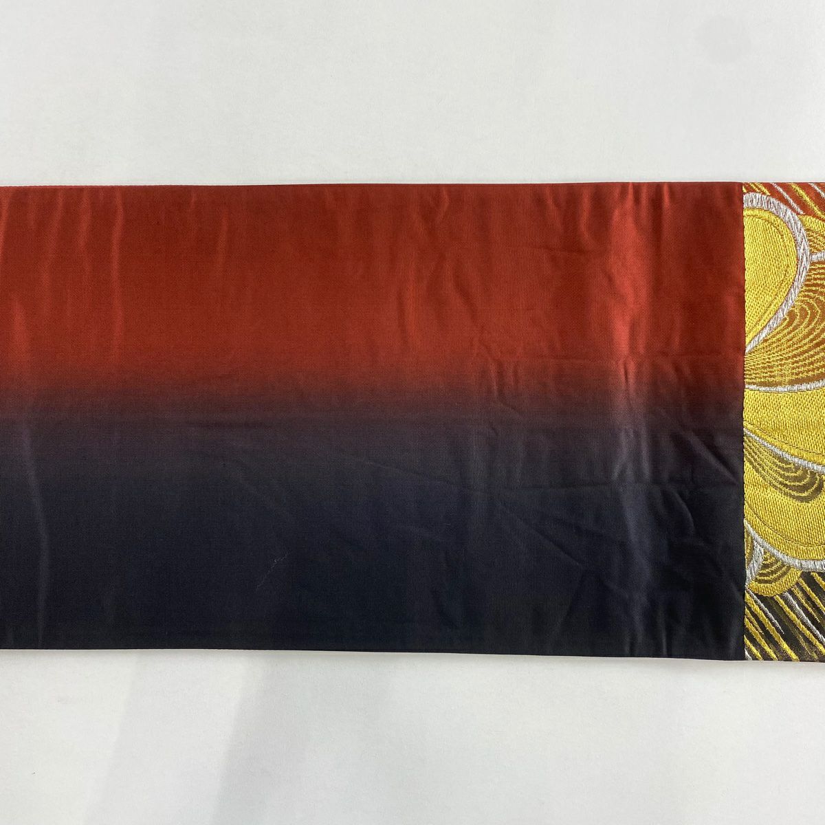 袋帶 秀品級 花紋 斜條 金銀絲 金金箔 茜 深紅 六通 純蠶絲