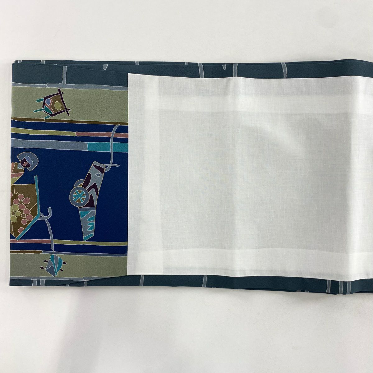 【美品】 開口名古屋帶 秀品級 獨樂 巾包 金彩裝飾 深藍 純蠶絲